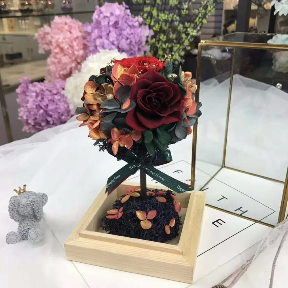 best sellig preserved flowers bouquet in glass for wedding