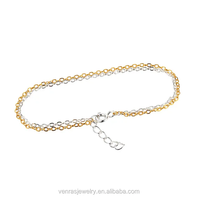 925 sterling silver two tones colors two layers gold thin chain