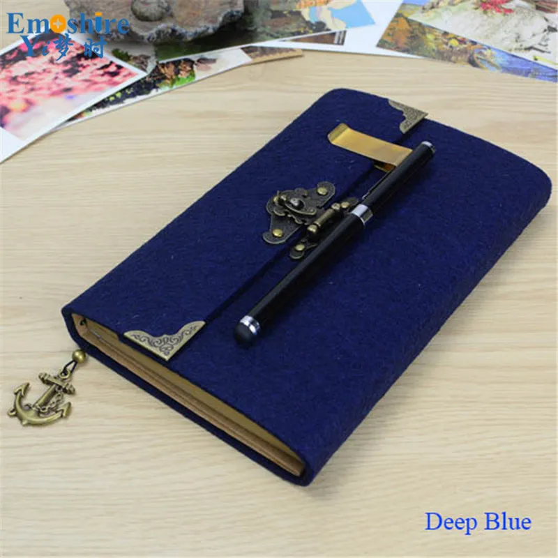 Emoshire Vintage felt creative handbook booklet password notebook notepad with lock diary kraft paper sketching book (7)