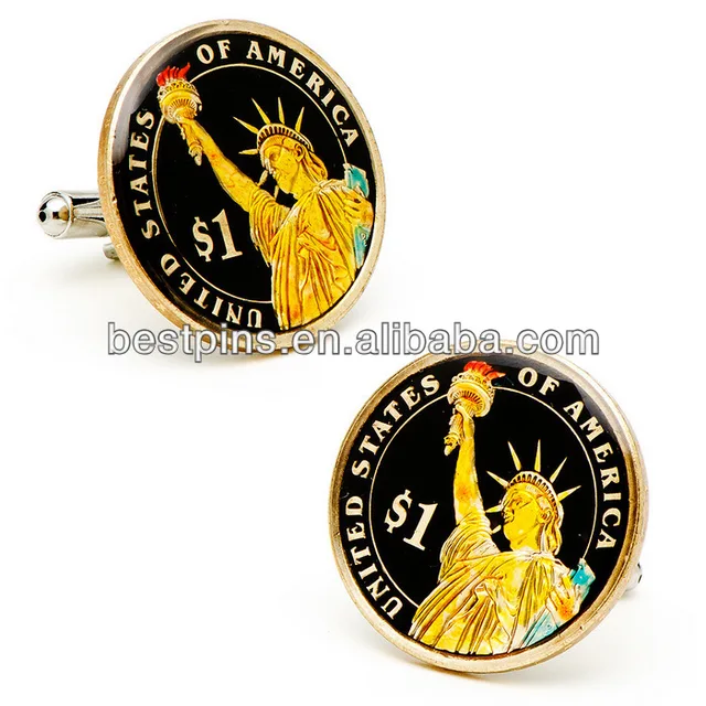 penny black hand painted usa dollar coin cufflinks