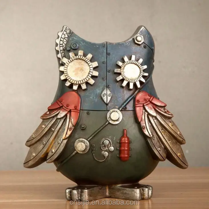 Polyresin Retro Industrial Style Home Decoration Creative Machinery Resin Wholesale Owl figurines