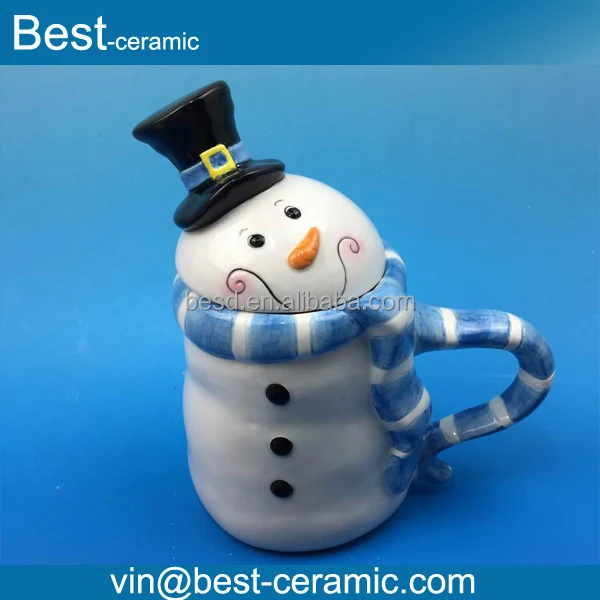 cute christmas snowman design ceramic milk coffee mug with lid