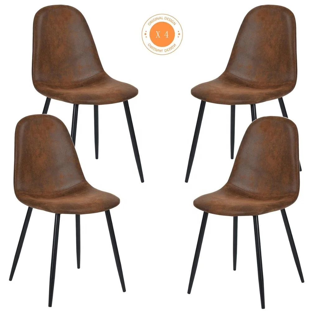 Conjunto de 4 escandinavo Vintage cocina comedor sillas en marrón gamuza marrón sillas de cuero