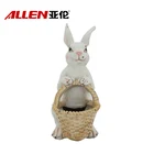 Lovely white polyresin bunny 10.6inch resin easter rabbit decor sculpture with basket