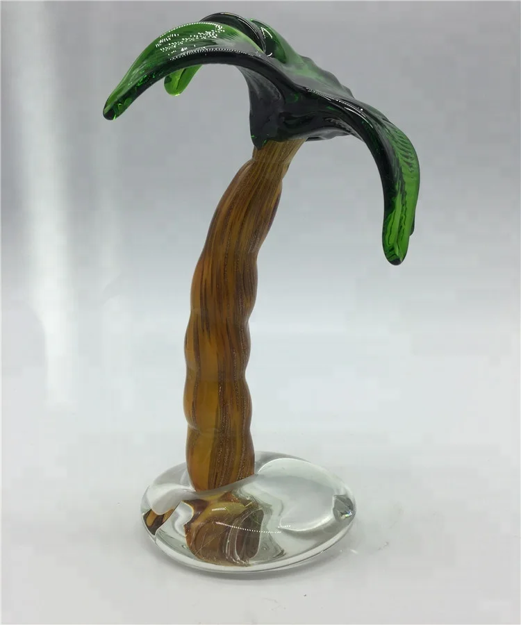 Pequeño soplado a mano creativo Palma árboles de la escultura de vidrio