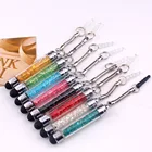 short mini metal crystal touch pen with keychain and silicone head for telephone