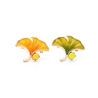 ts00291 Korean Fancy Brooch Pin Gold Plated Gingko Leaf Design Enamel Epoxy Resin Fashion Brooch for Ladies