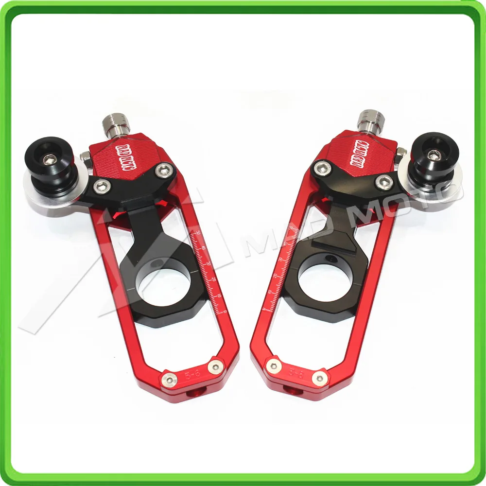 Motorcycle Chain Tensioner Adjuster with paddock bobbins kit for Yamaha YZF-R1 2006 R1 06 Red&Black (2)