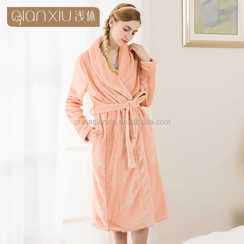 logo printed qianxiu 100 polyester warm ladies night robe