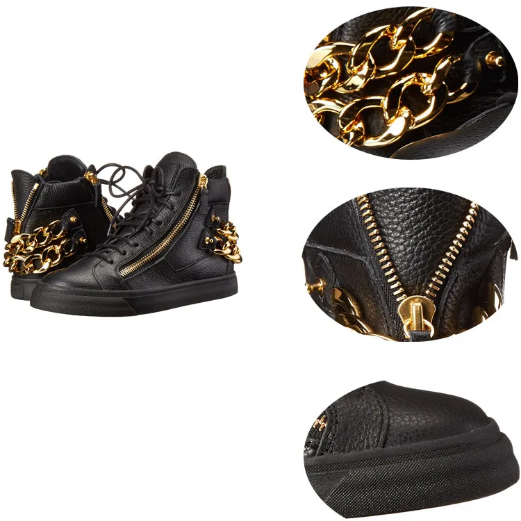fashion private logo name brand black leather Gold zipper high ankle women sneaker shoe