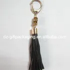 small handmade black leather keychain with metal ring handbag phone car tassel clothing tassel