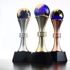 Grade Award Award Trophy Design High Grade Crystal Blue Globe Award With Metal Column For Souvenir Gift