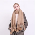 Fashion accessory Fox Fur Pom artificial pashmina wholesale custom winter pom pom shawl
