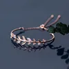 Unique 925 sterling silver leaf zircon adjustable rose gold bracelet