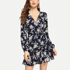 Wholesale Sexy New Fashion Floral Print Belted Surplice Front Dress Customized Plus Size Women Summer Dress