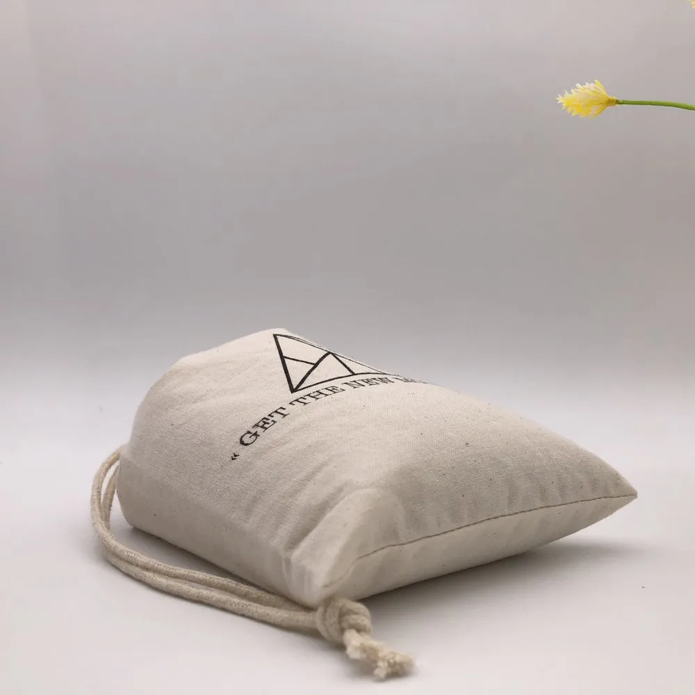muslin drawstring gift bag with custom logo material: cotton