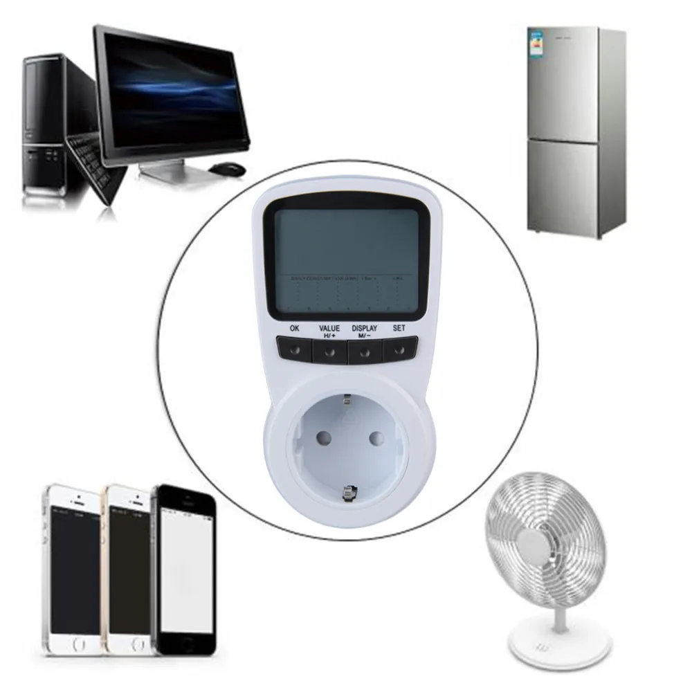 TS-1500 Electronic Energy Meter LCD Energy Monitor Plug-in Electricity Meter for EU Plug Monitor