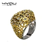 Fashion Hollow Design Stainless Steel Rings with Bezel setting Zircon Stone