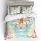 Amazon Hot Sale Colorful Baby Kids Bed Sheets Duvet Cover 3D Unicorn Bedding Set
