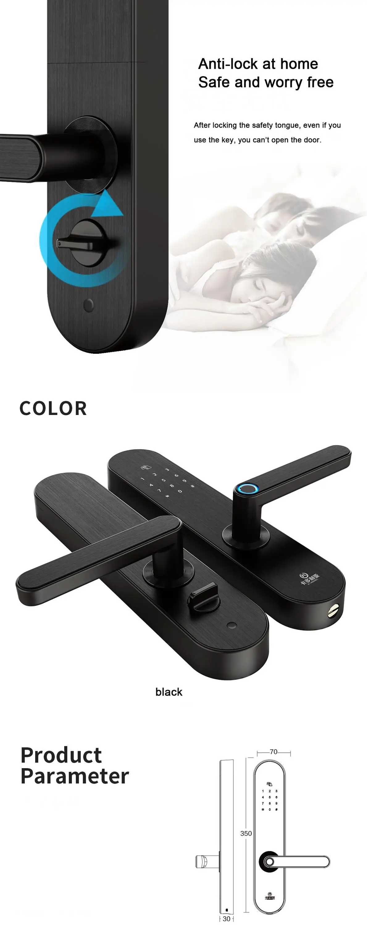 Smart phone lock app control bluetooths fingerprint password door lock support Android and IOS phone system