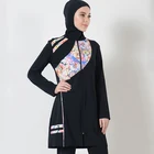 HOT White Stripe Swimsuit Muslim Bathing Suit Sexy Muslim Bikini Swimwear
