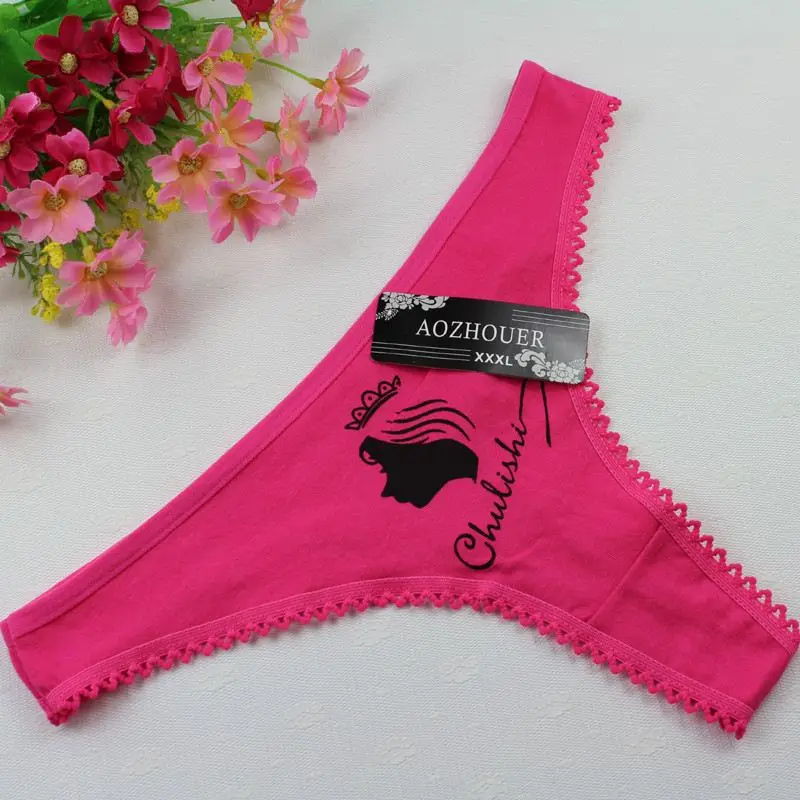 Stock Women underwear decorative border Head printing bragas thongs String Wholesale Cotton women's Sey Panties Sey Underwear Br