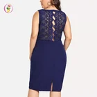 Elegant Plus Split Hem Lace Back Fitted Midi Dress Fat Women V-neck Sleeveless Prom Dress