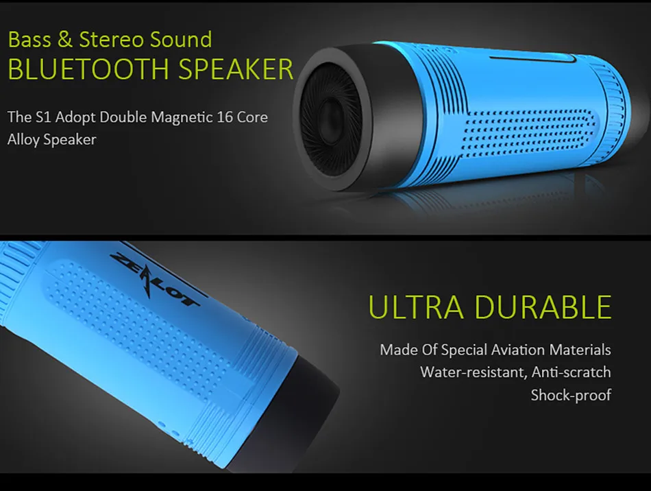 ZEALOT S1 Cycling Stereo Blue tooth Speaker Wireless Column Subwoofer LED Flashlight FM Radio 4000mAh Battery TF Card Play - ANKUX.COM