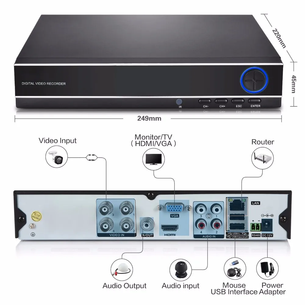 8 通道 dvr 套件 1080p ahd 闭路电视摄像机 dvr ahd 套件