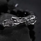 Punk Style Onyx Gemstone Beads Elastic Rope Wrap Dragon Head Bracelet Men Jewelry