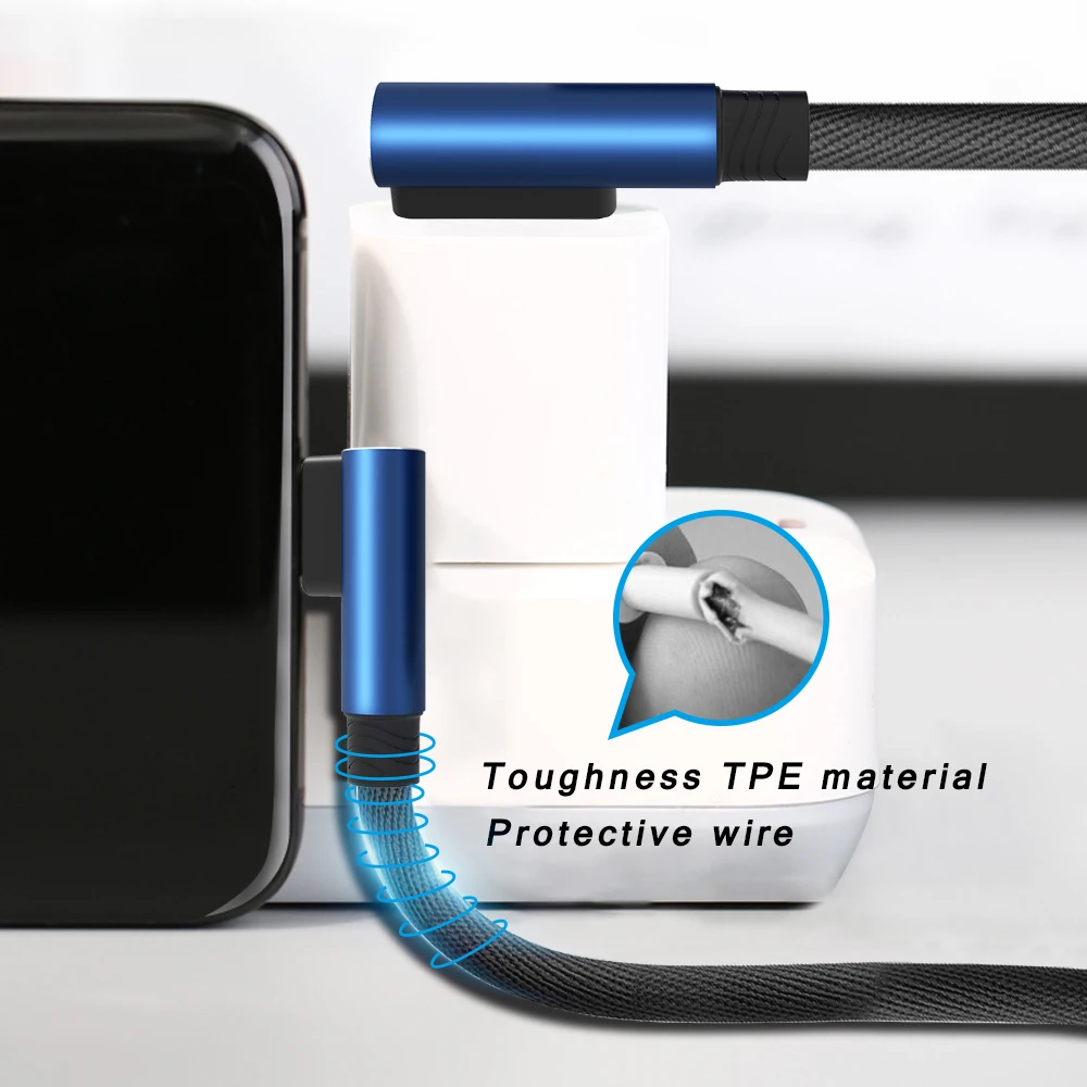 2.0 Une Charge Rapide 1 m 90 Degrés Coude coton USB câble de données pour iphone chargeur - ANKUX.COM