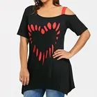Plus Size Summer Womens Tops and Blouses Tunic Heart Asymmetrical Tee Shirts Cold Shoulder Clothes Women Top