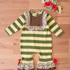 green and white striped newborn baby infant winter cotton romper clothes