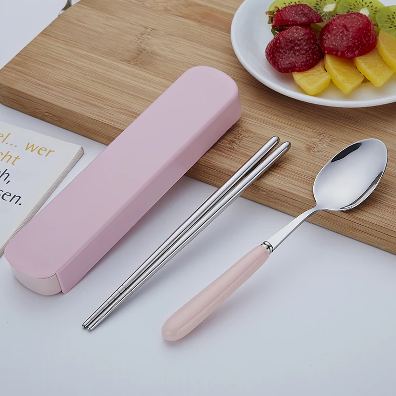 Portable Stainless Steel Cutlery Set With Ceramic Handle Chopstick