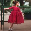 Autumn bowknot long sleeves lace 6 year children girl princess dress