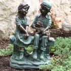 outdoor decor life size brass boy and girl on bench garden statue