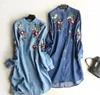 Z91666B 2018 High quality denim blue embroidered new pattern clothes jeans dress women