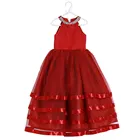 Elegant Girl Gown Tulle Shiny Sequined Baby Red Lace Sleeveless Wedding Dress For Kids