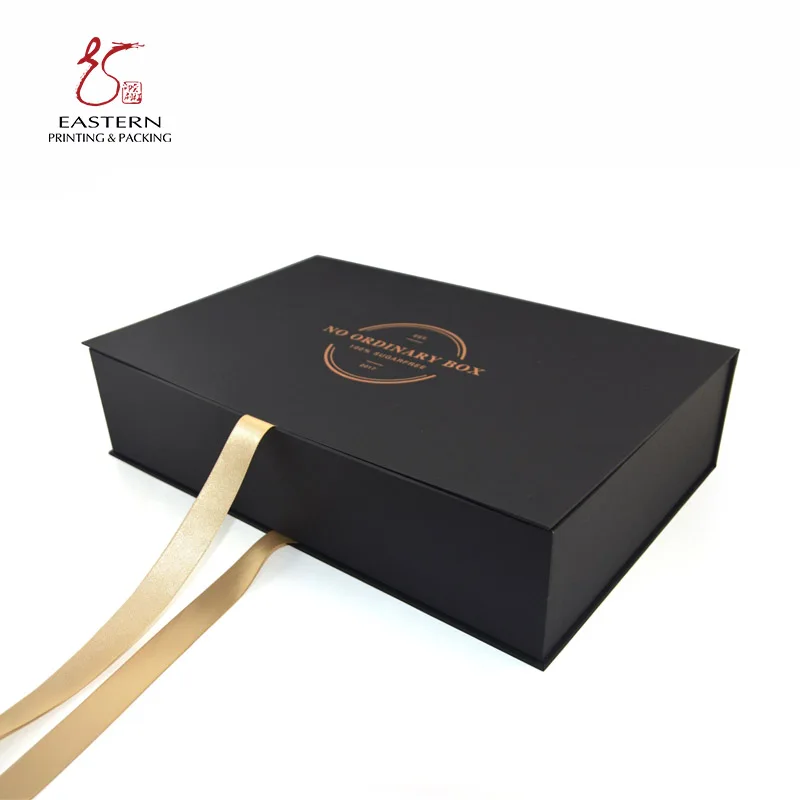 custom book shaped black cardboard packaging gift box with