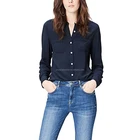 OEM Design Ladies Breathable linen blouse clothing women Blue Linen long sleeve Tops and blouses