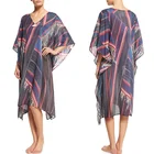 Custom design women Muslim garment arab kaftan maxi clothes V neck stripe long kaftan silk printed kaftan