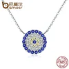 BAMOER SCN089 Collection 925 Sterling Silver Trendy Round Blue Eyes Clear CZ Pendant Necklaces Women Authentic Silver Jewelry