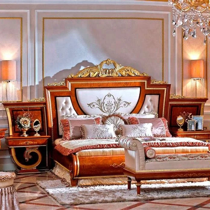Nuovo design Italia antico royal classic king size in legno massello mobili camera da letto con comodino