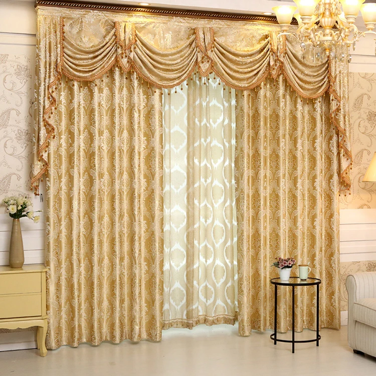 Elegant Damask Fabric Curtains And Drapes Design For Living Room