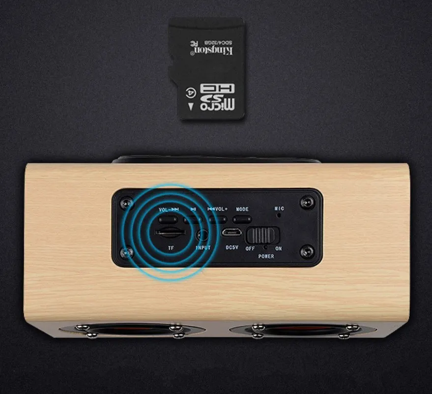 Wood Bluetooth Speaker W7 Retro HIFI 3D Dual Loudspeakers Bluetooth Wireless Speaker with Hands-free Sound Box TF AUX IN - ANKUX.COM