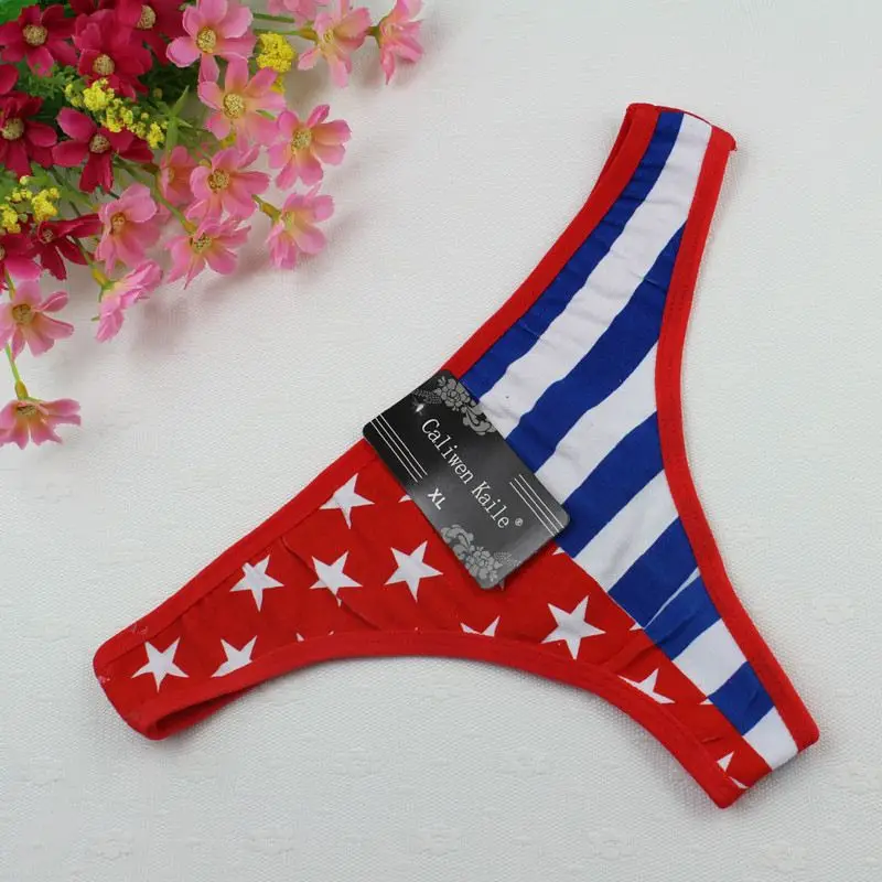 Stock Intimate cotton national flag star stripe Sey panties string lingerie thongs g string Briefs Underwear Women Girls Summer