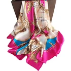 Women's Pink Leopard Silk Satin Square Scarves Office Fashion Head Shawl