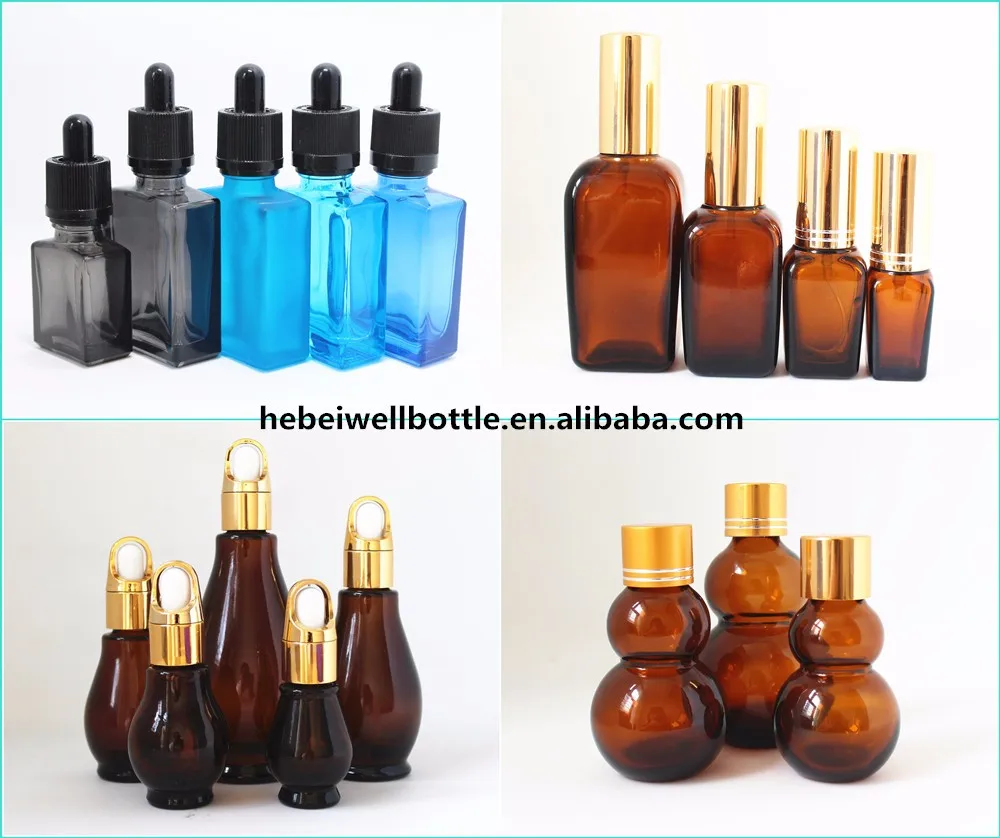 Brown fine oil skincare glass essential oil bottle with aluminum cap dropper for essential oils Round-2008A