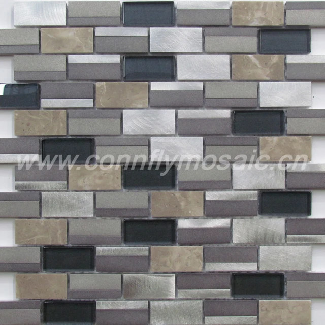 Aluminium strip marble stone mosaic tile(CFA107)