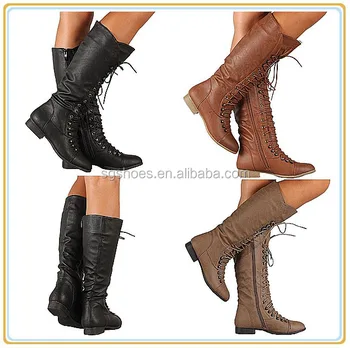 Womens Lace Up Boot Knee High Combat 